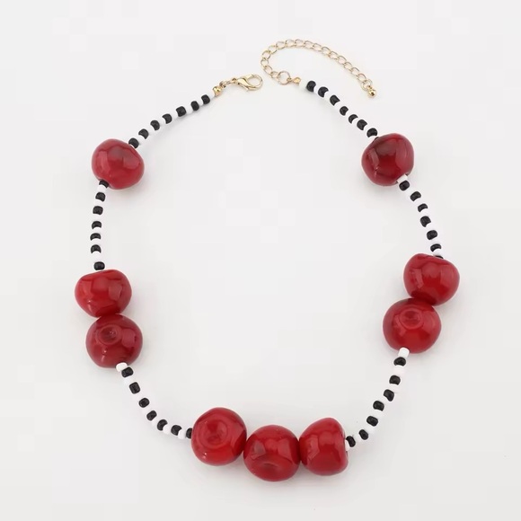 Zara Jewelry - NWOT. Zara Red Beaded Necklace with Cherry-Shaped Resin Pieces.